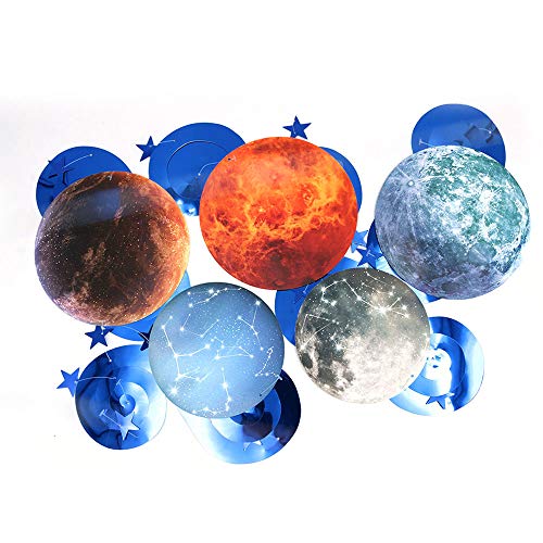 ANCLLO 10 Piezas de decoración de Fiesta Espacial de cumpleaños, Astronauta Azul, Tema de Nave Espacial, Pancarta de Feliz cumpleaños, Sistema Solar Colgante, Juego de Tarjetas de Planeta en Espiral