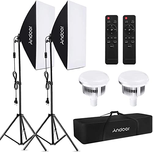 Andoer Softbox Kit,Iluminación Fotográfica Equipo con 85W 2800K-5700K Luz LED de Temperatura de Bicolor,Softbox de 50x70cm, Tripodes Soporte, Control Remoto y Bolsa de Transporte