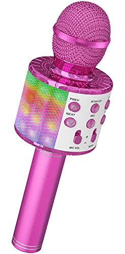 Ankuka Micrófono Karaoke Bluetooth Micrófono Inalámbrico Karaoke Micrófono Niña con Luces LED Regalo Juguetes para Niños Micrófono Cambiador de Voz, Compatible con Android, iOS, PC Morado