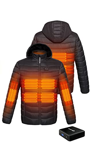 ANTARCTICA GEAR - Chaqueta térmica ligera con banco de energía de 12 V/5 A, abrigo de invierno de 6 áreas para hombres y mujeres, Negro -, X-Large
