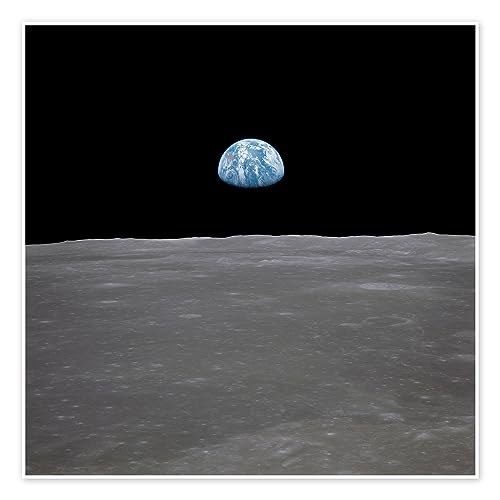 Apolo 11 - amanecer de la Tierra sobre la Luna pósters para la pared de NASA Cuadros decoración para cualquier habitación 50 x 50 cm Negro Aprendizaje y conocimiento Láminas decorativas