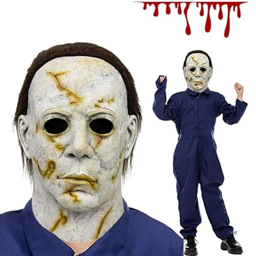 Applysu Máscara de Mike Myers para niños, Halloween, cosplay, disfraz de asesino, disfraz de Michael Myers, máscara de disfraz para niños y niñas (amarillo Mike)