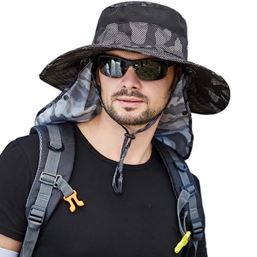 APUKESE Sombrero de Pesca Hombre Mujer, Camuflaje, con Protector de Cuello y Boca Desmontable, Alta protección contra el Sol UV, antimosquitos.