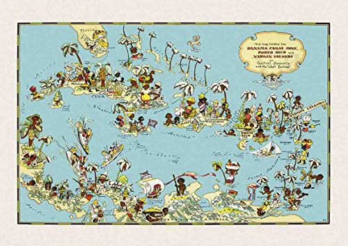 ARA STEP - Carteles para decoración de pared, diseño de mapas pictóricos de los estados unidos (297 x 420 mm, mapa pictórico de la zona del canal de Panamá, Puerto Rico, Islas Vírgenes
