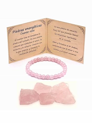 arana's - Pulsera cuarzo rosa piedra natural semipreciosa - Hilo elastico con cuentas de bolas - Cristales curativos y piedras energeticas para mujer y hombre - Sanacion y curacion