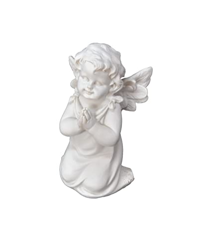 Aries Boutique Estatua Cupido/Ángel, Figura Perla Blanca, Estatua Orando al Aire Libre.7 cm x 7 cm x 13 cm