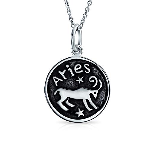 Aries Signo Del Zodíaco Astrología Horóscopo Medallón Colgante Redondo Mujer Collar De Plata Esterlina 925 Antiqued