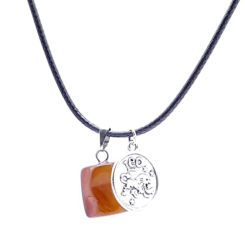 ARITZI - Collar de Cola de ratón de 45 cm con Piedra de Canto rodado de Carneola y Dije de horóscopo de Leo