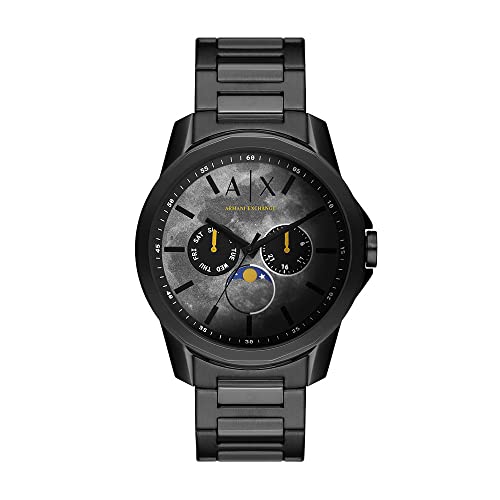 Armani Exchange Reloj Hombre, Movimiento de cuarzo multifunción, 44MM Caja de acero negro con correa de acero, AX1738