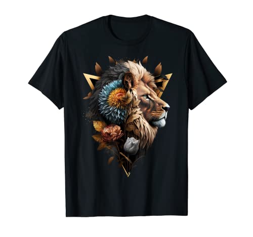 Arte de flores de león con diseño de león Camiseta