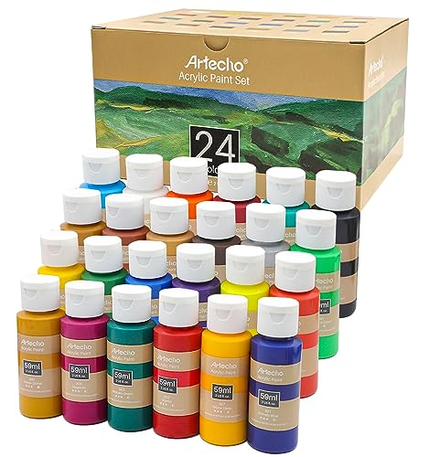 Artecho Pinturas Acrilicas 24 × 59 ml, Acrylic Paint Set, Impermeable y resistente a la luz, para Lienzos, Tela, Madera, Cristal, Piedras.