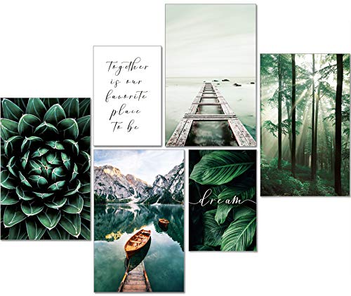artpin® Juego de pósteres modernos de color verde, ¡Sin marco! Bosque, montañas, refranes. 4 x A3 | 2 x A4 - W8