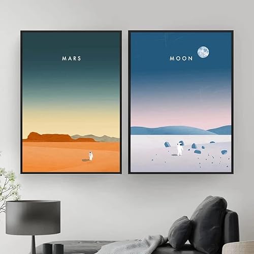 Astronauta Luna Marte Universo Espacio Lienzo Pinturas Pósteres e impresiones Arte de la pared Imágenes para la sala de estar Decoración del hogar Sin marco-30x40cmX2