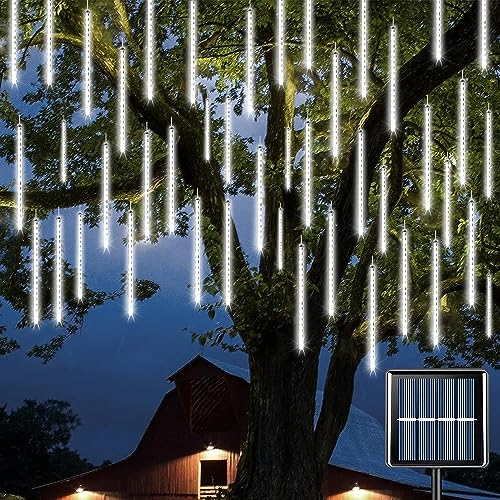 ATFKZADV Guirnalda Luces Solar Meteoros Lluvia Luces Exterior con 11.8 Pulgadas 8 Tubos 240 LED，Luces de Ducha de Meteoritos IP65 Impermeables para Árbol de Navidad Jardín Patio Bodas Fiesta