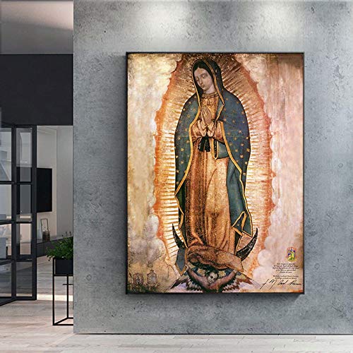 ATHFIN Pósteres de retrato del Día de la Virgen de Guadalupe en México impresiones de alta definición cuadro sobre lienzo para pared decoración moderna para sala de estar 40x60cm sin marco