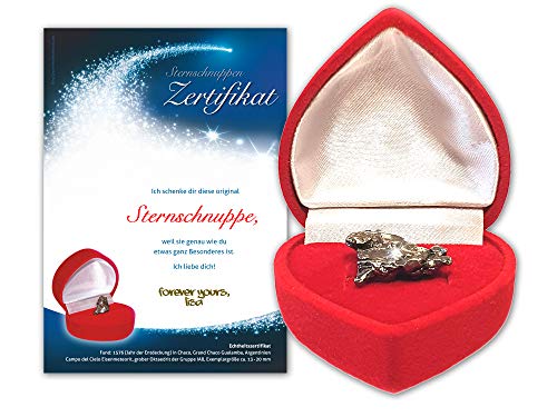 Auténtico meteorito en caja de corazón rojoIncluye certificado de meteorito con espacio para tu firma: regalo de Navidad, regalo para cumpleaños, aniversario o día de San Valentín.