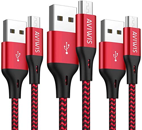AVIWIS Cable micro USB [3 unidades de 2 M] Nylon Micro USB Carga Rápida Alta Velocidad Android Teléfono Móvil Cable de Carga Compatible para Samsung Galaxy S7/ S6/ J7/ Note 5, Huawei, Wiko, Nexus,