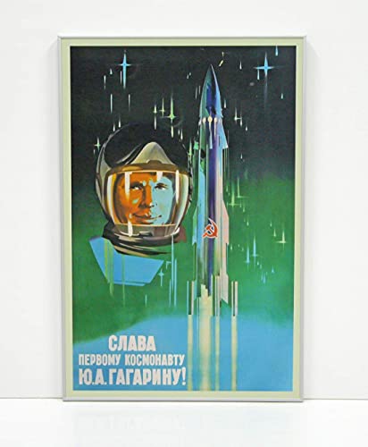 BaikalGallery Cartel Enmarcado SOVIETICO Yuri Gagarin (V3364)- Moldura de Aluminio Mate Color Plata - Montaje en Panel Adhesivo (Foam)- Laminado en Mate (Sin Cristal) (30x45cm)