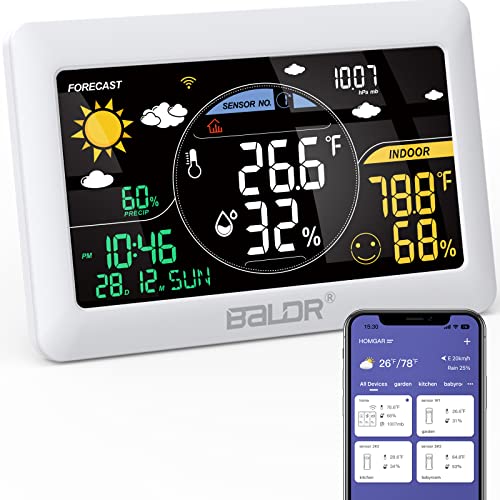 BALDR Estación meteorológica inalámbrica de 2,4 GHz con sensor exterior, pantalla VA de 7,5 pulgadas, previsión meteorológica en tiempo real, control APP/WiFi, tiempo de calibración en tiempo real,