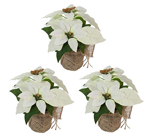 Bambelaa! 3 Piezas Estrella de Flores Navidad Artificiales Flor Pascua Artificial Ramo de Flores Navideñas Artificiales Poinsettia para Fiesta Hogar de Año Nuevo (Blanco)