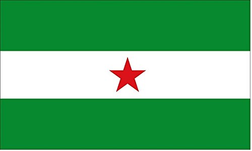 Bandera andaluza con una estrella roja de cinco puntas en el centro 90x150
