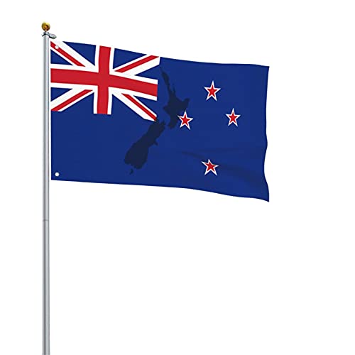 Bandera de Nueva Zelanda con diseño de mapa de brisa, bandera de poliéster de 2 x 3 pies con ojales, duradera decoración de jardín para interiores y exteriores