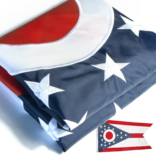 Bandera del estado de Ohio bordada de la serie Anley EverStrong de 3x5 pies-Cabecera de lona bordada y resistente-Banderas del estado de Ohio OH de nailon con ojales de latón