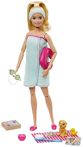 Barbie bienestar día en el Spa, muñeca rubia con accesorios, regalo para niñas y niños 3-9 años (Mattel GJG55) , color/modelo surtido