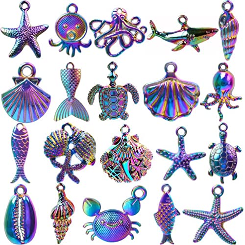 BasskBeauty Colorido chapado en varios organismos marinos colgantes para hacer joyas, accesorios, piezas de bricolaje, hecho a mano, artesanía, collar del mundo submarino