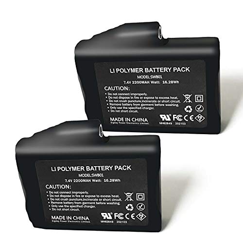 Baterías Recargables de polímero de Litio 7.4V 2200MAH para Guantes calefactables, Calcetines, Gorros, pasamontañas, máscaras de esquí, Ropa Interior térmica (2 Piezas Incluidas)