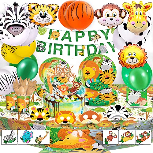Bea's Party Decoracion Fiesta cumpleaños niño Safari Party Jungla Decoracion cumpleaños Selva Safari Globos Animales de la Selva vajilla Mantel servilletas Pancarta Safari Bosque Animal