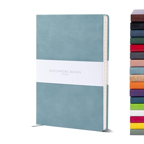 Beechmore Books Cuaderno de Música - A4, Teal I Cuaderno de Partitura Cubierta Dura de Cuero Vegano, Papel 120gsm, 10 Pentagramas, Bloc Profesional, Caja de Regalo, para Músicos y Compositores