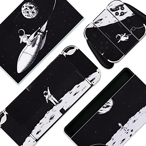 BelugaDesign Space Switch Skin | Calcomanía de vinilo Cool | Galaxy Spaceship Astronauta Moon Cute | Compatible con Nintendo Switch (Switch OLED, negro y blanco)