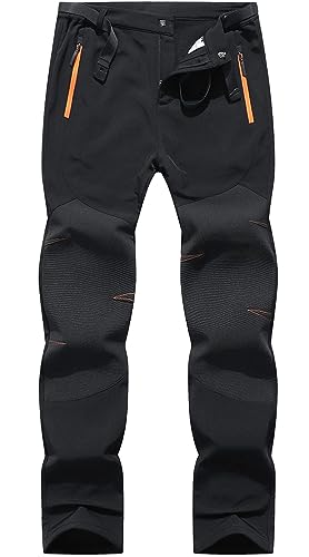 BenBoy Hombre Trekking Pantalones de Nieve Impermeables Softshell Montaña Pantalones Invierno Calentar Escalada Senderismo Esquiar Aire Libre KZ3028M-Black-S