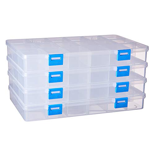 BENECREAT 4 unidades de 18 cuadrículas, caja de almacenamiento de plástico transparente con divisores ajustables, 4 x 3,5 x 2,6 cm