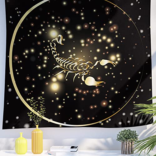 Berkin Arts Decoración Tapiz con Símbolos de Constelaciones Zodiaco Dorados, Tapices Telón de Fondo Estético Colgante de pared Escorpio Adolescentes Psicodélico para dormitorio 130 x 150 cm