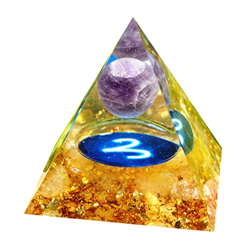 Besorgone Pirámide de orgón del zodiaco Aries, piedra curativa de cristal con citrino para energía positiva, protección de chakras, reiki, orgonita, pryamidas, regalo de meditación