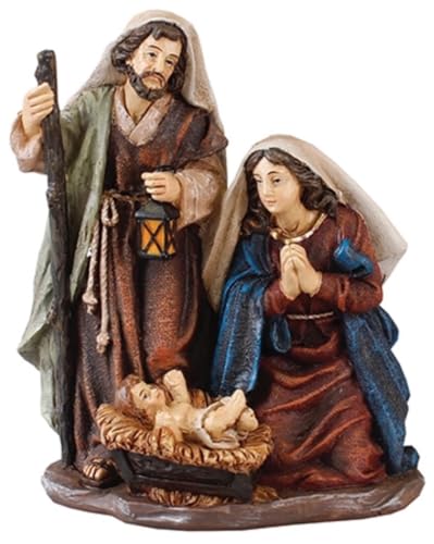 Biblegifts Juego de belén de resina de 5 pulgadas, estatua de la Sagrada Familia pintada a mano. Decoración navideña para el hogar