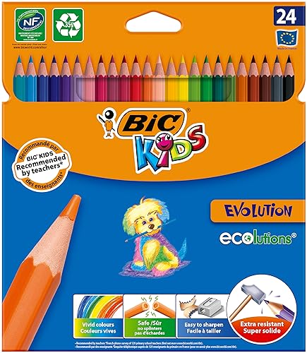 BIC Kids Evolution ECOlutions Lápices para Colorear - colores Surtidos, Blíster de 24 unidades