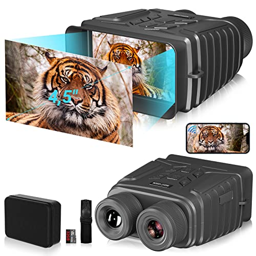 Binoculares Visión Nocturna 4K, Cozion WiFi Prismáticos Visión Nocturna con 4,5" TFT y Foco IR 5W 850nm, Alcance 300m, 4K Vídeo&Fotos, Recargable 4000mAh para Caza Observación de Aves con 32GB