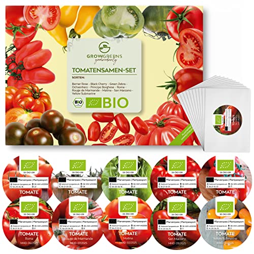 BIO Kit de semillas de tomate con 10 Variedades - Set de cultivo de semillas de tomates orgánico ideal para terraza, balcón y jardín