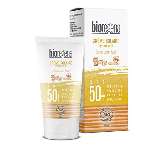 Bioregena - Crema Solar Bio, Factor de Protección 50+, para Piel Sensible de Bebés de Más de 6 Meses, Crema, 40 Mililitros