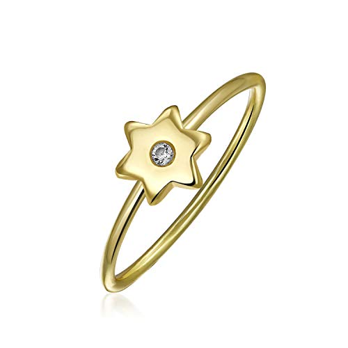 Bling Jewelry Minimalista CZ 14K oro plateado plata esterlina midi nudillo apilable estrella espiritual anillo celestial 1mm banda para adolescente