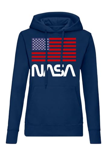 Blondie & Brownie Sudadera con capucha para mujer, diseño de la NASA, azul marino, M
