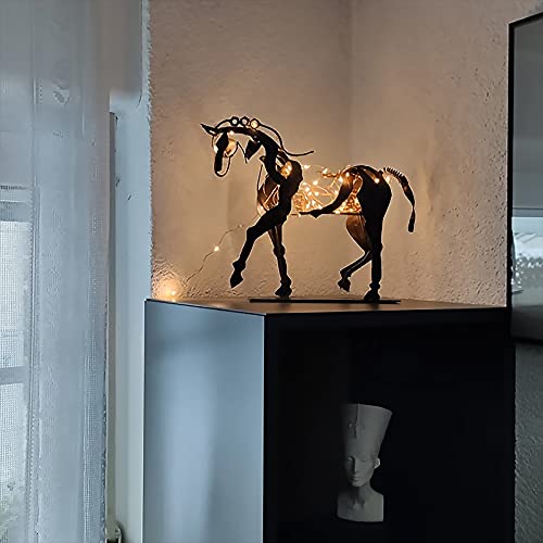 BLOOOK Estatua Decorativa de Caballo de Metal Calado Tridimensional Escultura de Adonis, Caballo de Metal en Estilo Antiguo, Figura rústica