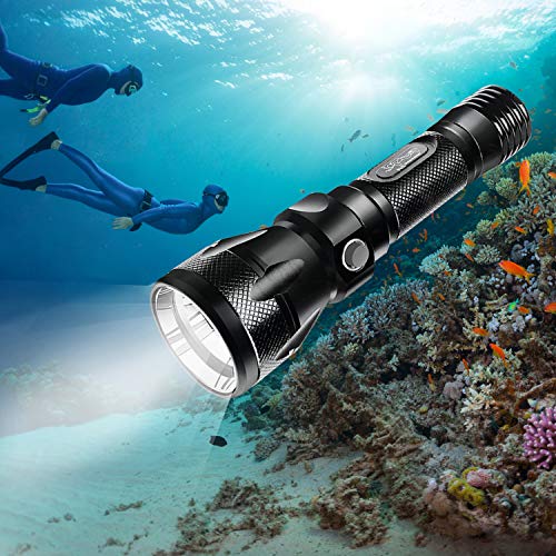 Linterna de buceo, linterna submarina de 10000 lúmenes, 5 modos de luz LED  impermeable para cueva de mar profundo, linterna de buceo con soporte