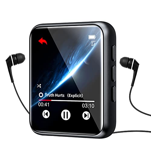 Bluetooth 5.0 Reproductor MP3, 16GB Reproductor de Música Pantalla Táctil Completa, con Altavoz, FM Radio, Grabación, Podometro, E-Book, Estuche de Metal, Soporte Expandible hasta 128G