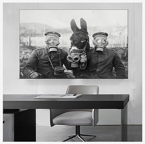 BLuvos Pósteres e impresiones de la Primera Guerra Mundial, póster fotográfico en blanco y negro, un burro y dos soldados alemanes, fotografía antigua, decoración del hogar, 60x80cm sin marco