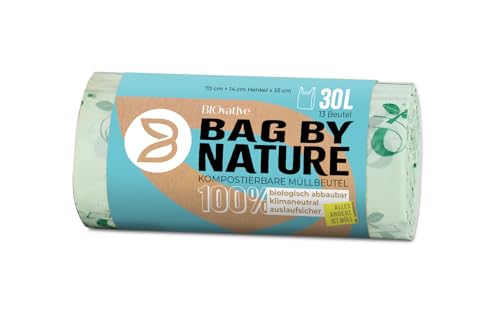 Bolsas de basura biodegradables de 30L con asa: 39 piezas, Made in Germany, resistentes al desgarro, 100% compostables en menos de 6 semanas, 100% neutras en CO2, también disponibles en 6L, 10L, 20L