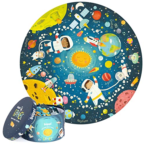 boppi puzle Circular de 150 Piezas del Espacio Hecho de cartón 100% Reciclado, Sistema Solar y astronautas, para niños de 3, 4, 5, 6, 7 y 8 años, 58 cm de diámetro
